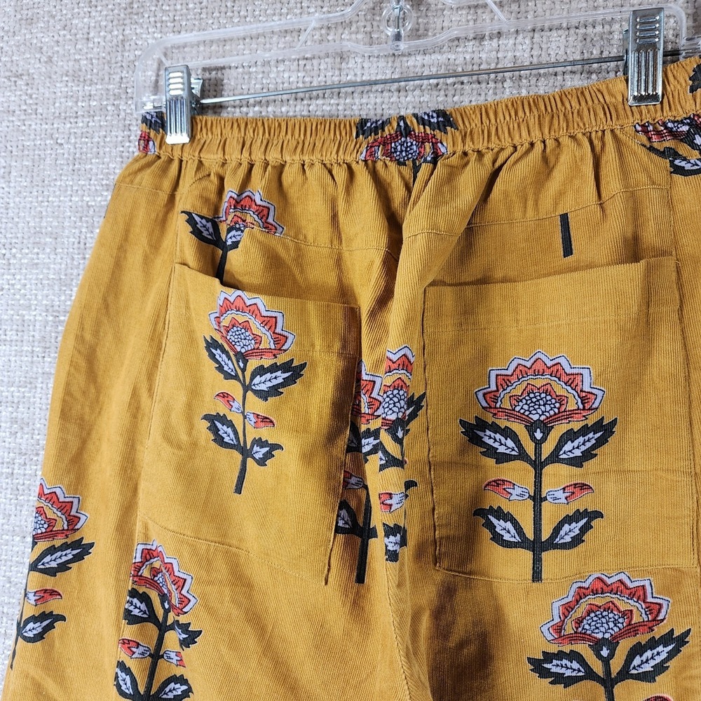 Ivy Jane Floral Print Corduroy Pants Womens S Gold Cropped Wide Leg Pullon EUC - Picture 8 of 11